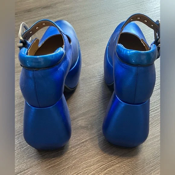 John Fluevog Blue Metallic Kool Platform Mary Janes Women’s size 8 - Picture 6 of 8